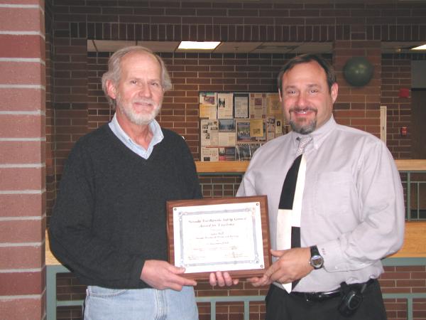 John Bell, Nevada Bureau of Mines and Geology, is awarded the Nevada Earthquake Safety Council Award for Excellence